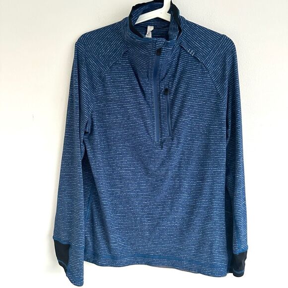 Lululemon Cypress Run Half Zip Blue Striped Pullover Size Small Thumb Holes - Picture 1 of 8